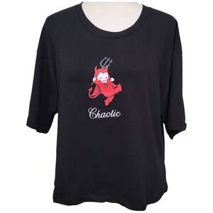 Kewpie Devil Chaotic Graphic Tee Cropped Boxy Black Red Y2K NWT M